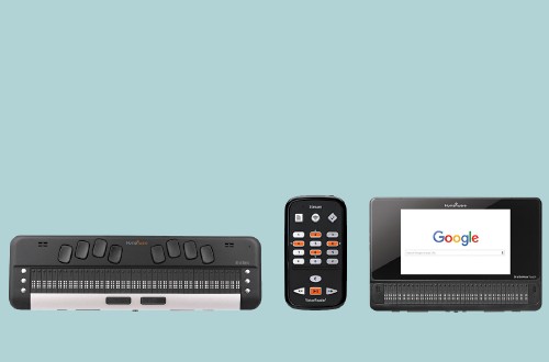 Image of several HumanWare products lined up next to each other.