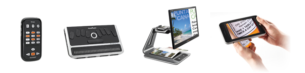 image showing our popular products: Victor Reader Stream, BrailleNote Apex, Prodigi Desktop and Prodigi Tablet